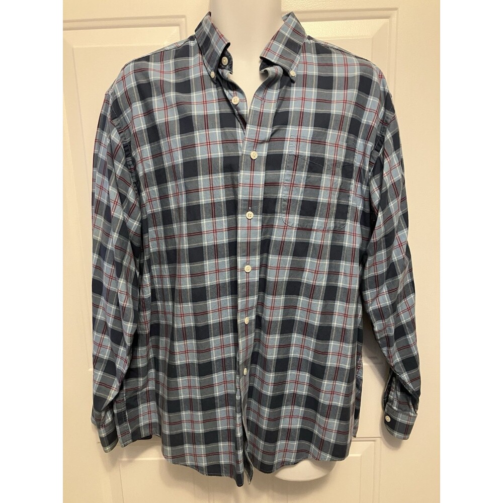 LL Bean Men’s Long Sleeve‎ Plaid Shirt Size Large Button Up US Navy Tartan
